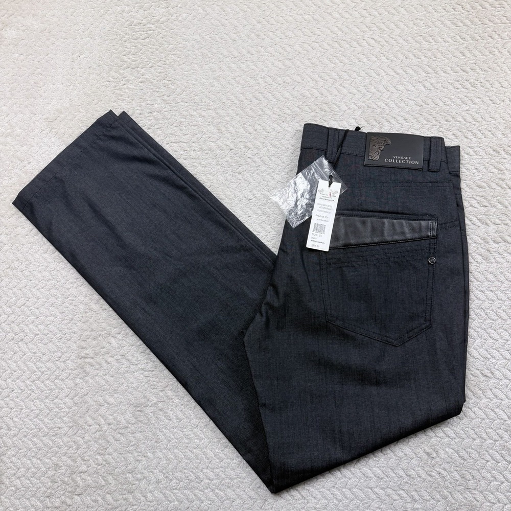 Versace Collection Slim Mens Charcoal Gray Trend Pants Size 34 NWT Italy Medusa